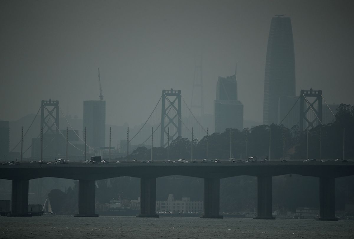 SAN FRANCISCO, CA - AUGUST 24: A smoky haze obstructs the view of the San Francisco skyline on August 24, 2018 in San Francisco, California. Smoke from western wildfires has settled in the San Francisco Bay Area and has pushed the air quality into unhealthy levels. (Photo by Justin Sullivan/Getty Images) (Justin Sullivan/Getty Images)