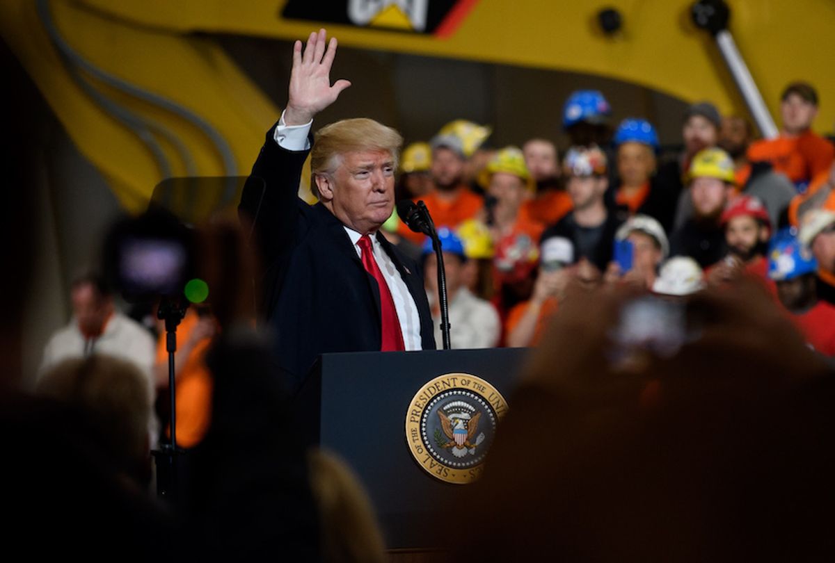 U.S. President Donald Trump speaks to a crowd gathered at the Local 18 Richfield Facility of the Operating Engineers Apprentice and Training, a union and apprentice training center specializing in the repair and operation of heavy equipment on March 29, 2018 in Richfield, Ohio. (Jeff Swensen/Getty Images)