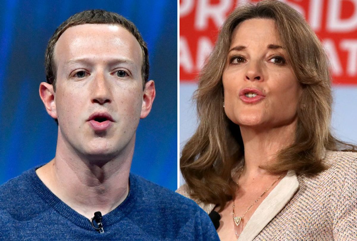 Mark Zuckerberg; Marianne Williamson (Getty/Gerard Julien/Justin Sullivan)