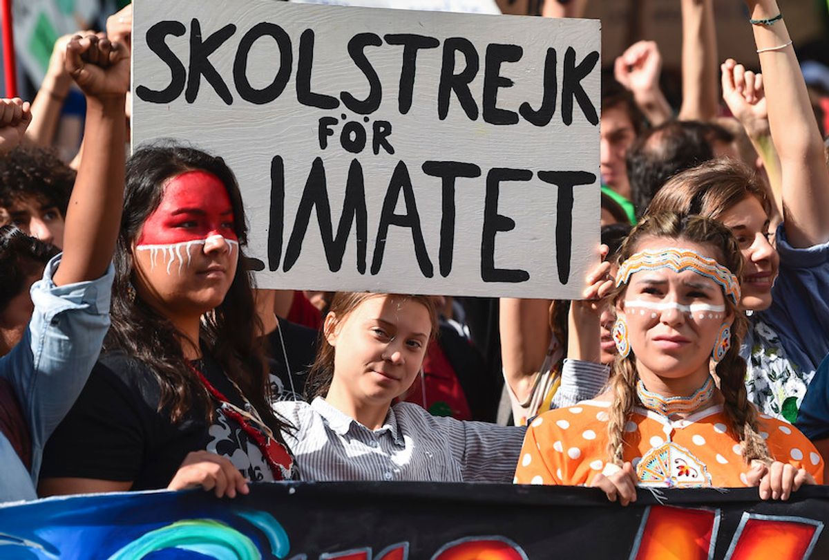 MONTREAL, QC - SEPTEMBER 27:  Led by Swedish climate activist Greta Thunberg (C), young activists and their supporters rally for action on climate change on September 27, 2019 in Montreal, Canada. Hundreds of thousands of people are expected to take part in what could be the city's largest climate march.  (Photo by Minas Panagiotakis/Getty Images) (Minas Panagiotakis/Getty Images)