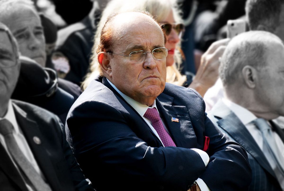 Former New York City Mayor Rudy Giuliani(2ndL) attends the signing of HR 1327, an act to permanently authorize the September 11th victim compensation fund by US President Donald Trump during a ceremony in the Rose Garden of the White House in Washington, DC, July 29, 2019. (SAUL LOEB/AFP/Getty Images)