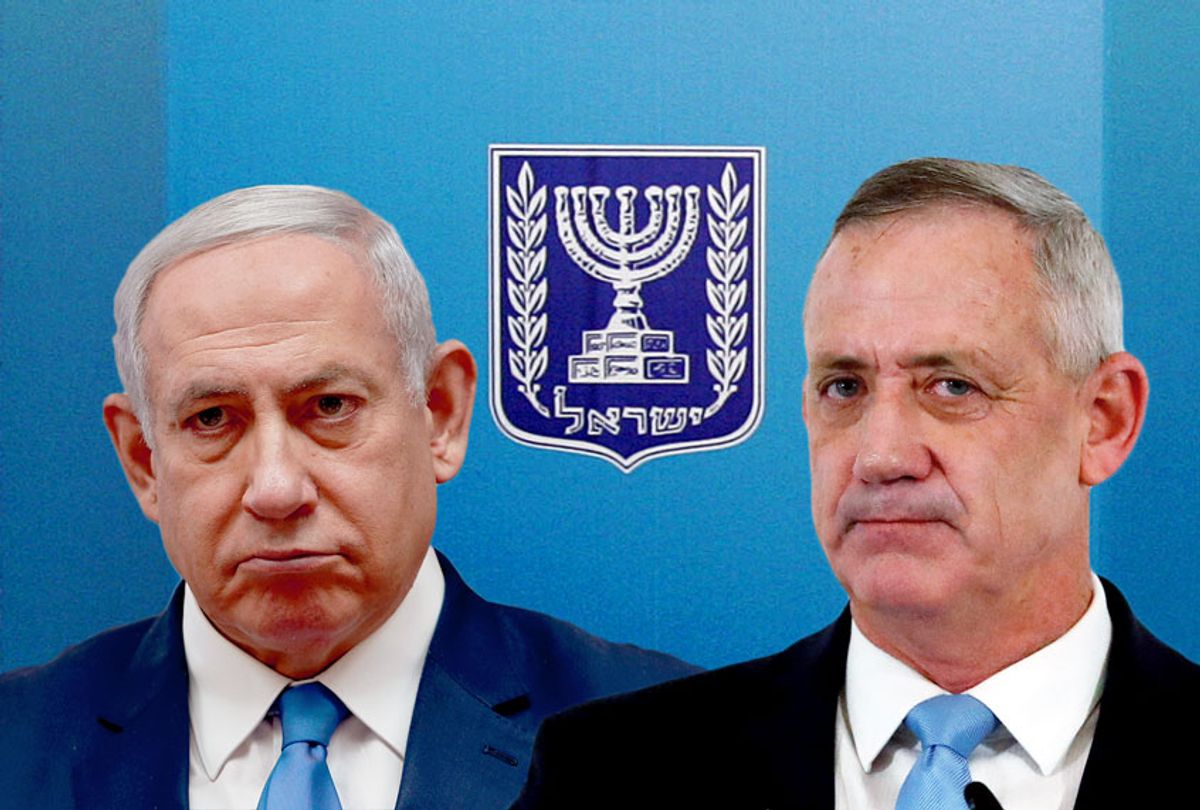 Benjamin Netanyahu and Benny Gantz (AP Photo/Matthias Schrader/Ronen Zvulun/Salon)