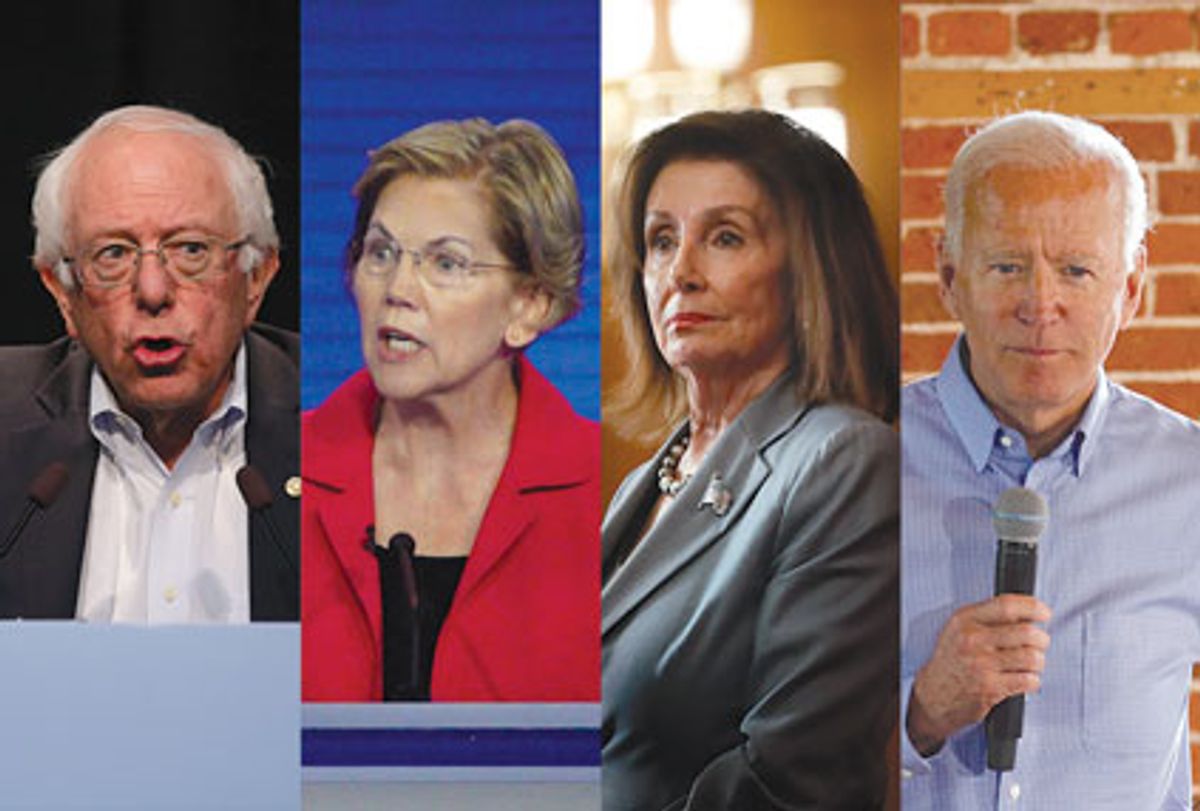 Bernie Sanders, Elizabeth Warren, Nancy Pelosi and Joe Biden (AP Photo/Getty Images/Salon)