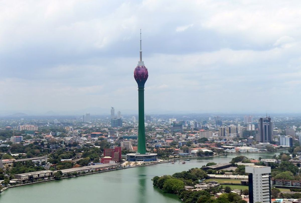 This photo taken on April 17, 2019 shows the China-funded Lotus Tower in central Colombo. - Real estate projects around the city have been linked to China's Belt and Road Initiative (BRI), a sweeping trillion-dollar infrastructure program across Asia, Africa and Europe that is viewed with deep suspicion by countries like India and the United States and has divided opinion within the EU. (Lakruwan Wanniarachchi/AFP/Getty Images)