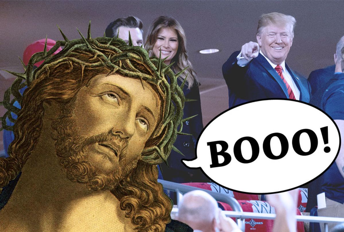 Jesus booing Donald Trump (Getty Images/AP Photo/Salon)