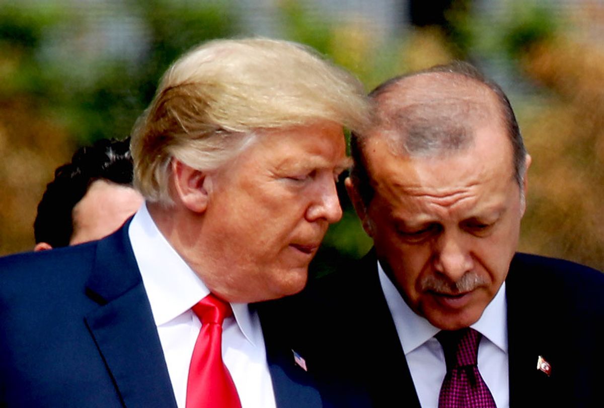 U.S. President Donald Trump (L) and Turkish President Recep Tayyip Erdogan attend the opening ceremony at the 2018 NATO Summit at NATO headquarters on July 11, 2018 in Brussels, Belgium. Leaders from NATO member and partner states are meeting for a two-day summit, which is being overshadowed by strong demands by U.S. President Trump for most NATO member countries to spend more on defense. (Sean Gallup/Getty Images)