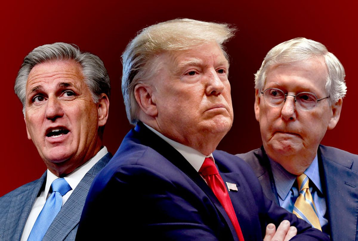 House Minority Leader Kevin McCarthy, Senate Majority Leader Mitch McConnell, and President Donald Trump (AP Photo/Timothy D. Easley/Pablo Martinez Monsivais/Susan Walsh)