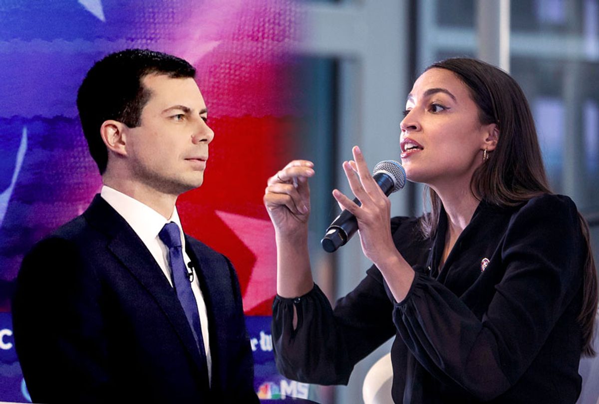 Pete Buttigieg and Alexandria Ocasio-Cortez (Alex Wong/Zach Gibson/Getty Images/Salon)