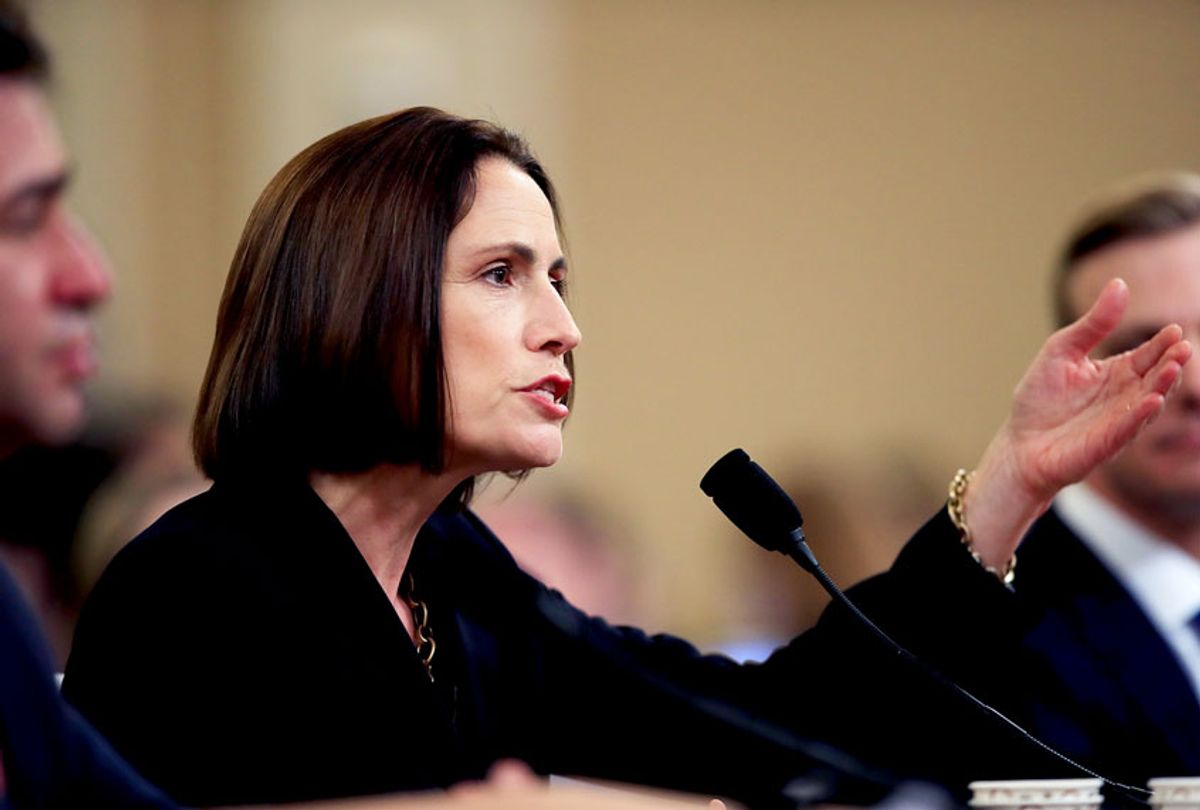 Former White House national security aide Fiona Hill, testifies before the House Intelligence Committee on Capitol Hill in Washington, Thursday, Nov. 21, 2019, during a public impeachment hearing of President Donald Trump's efforts to tie U.S. aid for Ukraine to investigations of his political opponents. (AP Photo/Manuel Balce Ceneta)