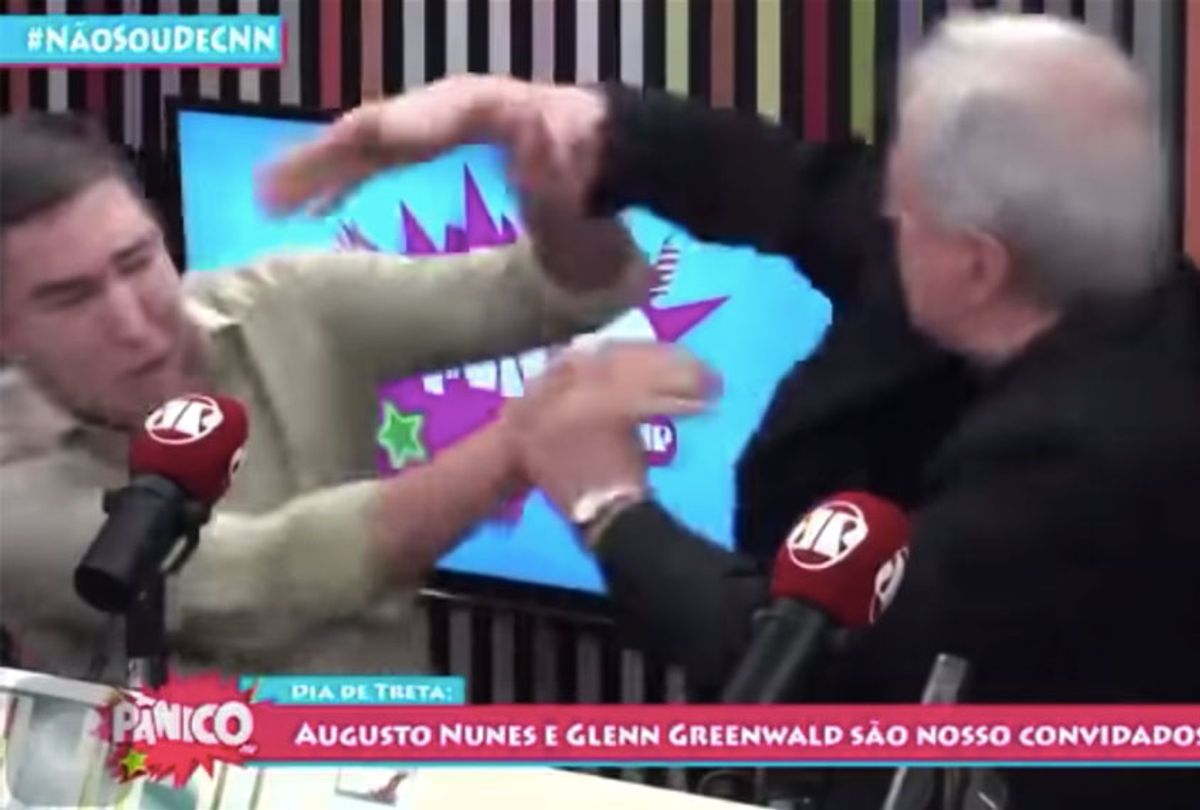 Glenn Greenwald and Augusto Nunes got into an altercation during a live broadcast (Jovem Pan News)