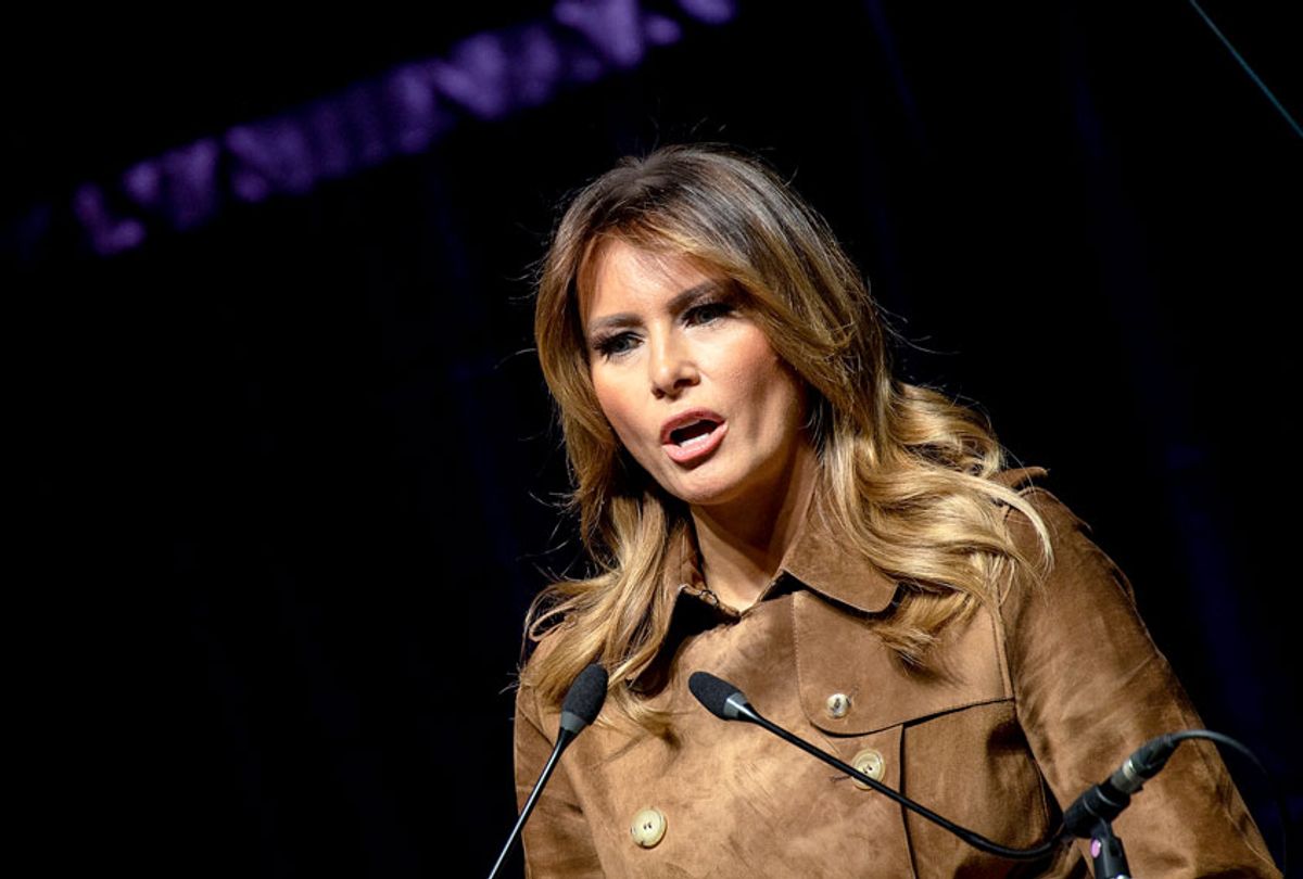 US First Lady Melania Trump addresses the B'More Youth Summit in Baltimore, Maryland, on November 26, 2019. - The purpose of the summit is to promote healthy choices and educate students about the dangers of opioid use.  (NICHOLAS KAMM/AFP via Getty Images)