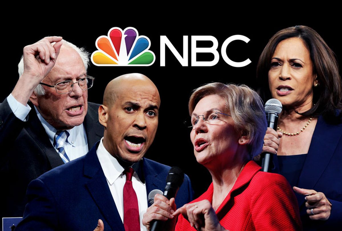 Bernie Sanders, Cory Booker, Elizabeth Warren and Kamala Harris (AP Photo/NBC/Salon)