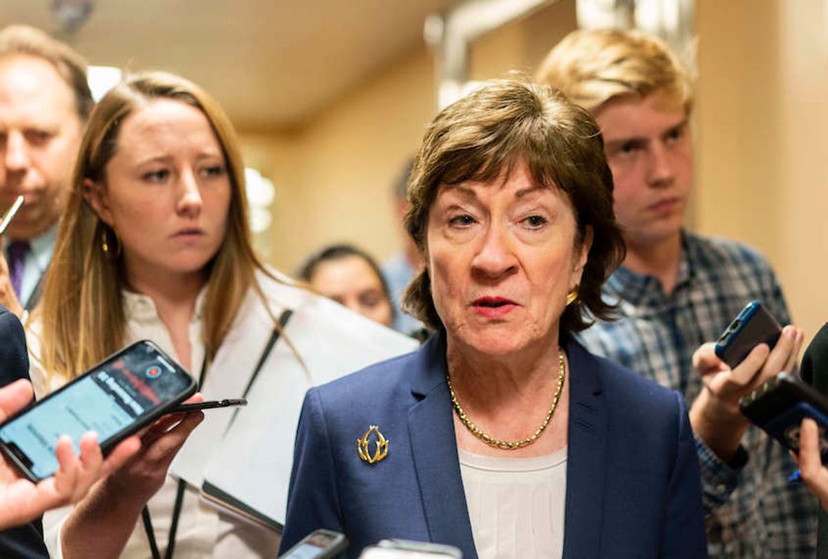 WASHINGTON, DC - September 23: Senator Susan Collins (R-ME) speaks to journalists before votes on the Senate floor on Capitol Hill in Washington, DC on Monday September 23, 2019. (Photo by Melina Mara/The Washington Post via Getty Images) (Photo by Melina Mara/The Washington Post via Getty Images)