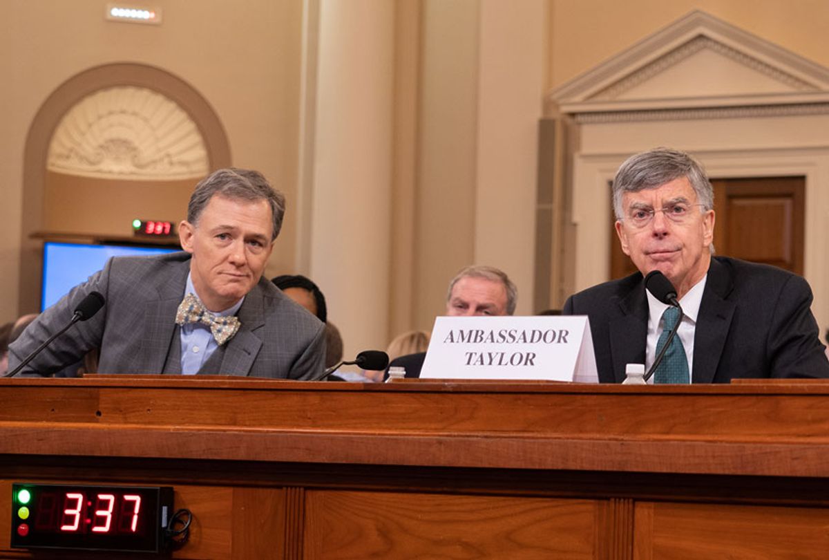 The House Intelligence Committee heard testimony from William Taylor, Acting U.S. Ambassador to Ukraine, and Deputy Assistant Secretary of State George Kent, as it held its first open hearing of the impeachment inquiry against President Trump on Capitol Hill in Washington D.C. on Wednesday, Nov. 13, 2019.  (Jeff Malet)