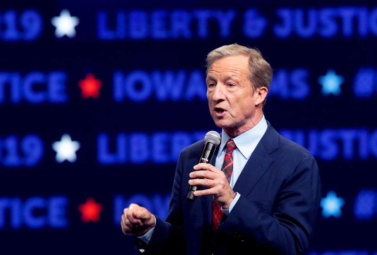 Democratic presidential candidate, philanthropist Tom Steyer speaks at the Liberty and Justice Celebration at the Wells Fargo Arena on November 01, 2019 in Des Moines, Iowa. Fourteen of the candidates hoping to win the Democratic nomination for president are expected to speak at the Celebration.  (Scott Olson/Getty Images)