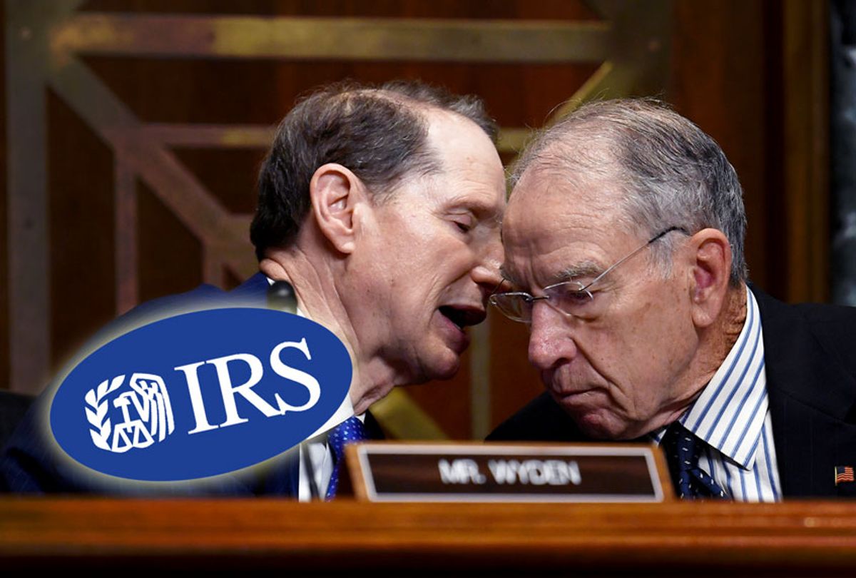 Senate Finance Committee ranking member Sen. Ron Wyden, D-Ore., left, talks with committee chairman Sen. Chuck Grassley, R-Iowa (Getty Images/IRS/Salon)