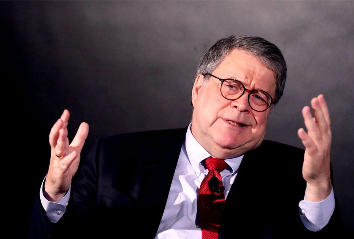 U.S. Attorney General William Barr speaks about the Justice Department's Russia investigation into the 2016 presidential campaign, during the Wall Street Journal's annual CEO Council meeting, at the Four Seasons Hotel on December 10, 2019 in Washington, DC. (Photo by  (Mark Wilson/Getty Images)