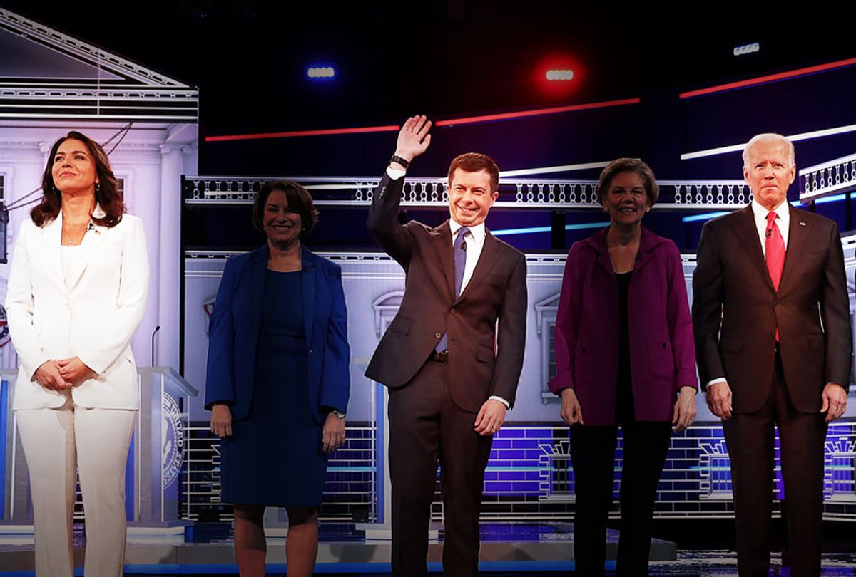Democratic presidential candidates, Tulsi Gabbard, Pete Buttigieg and Joe Biden (Joe Raedle/Getty Images/Salon)