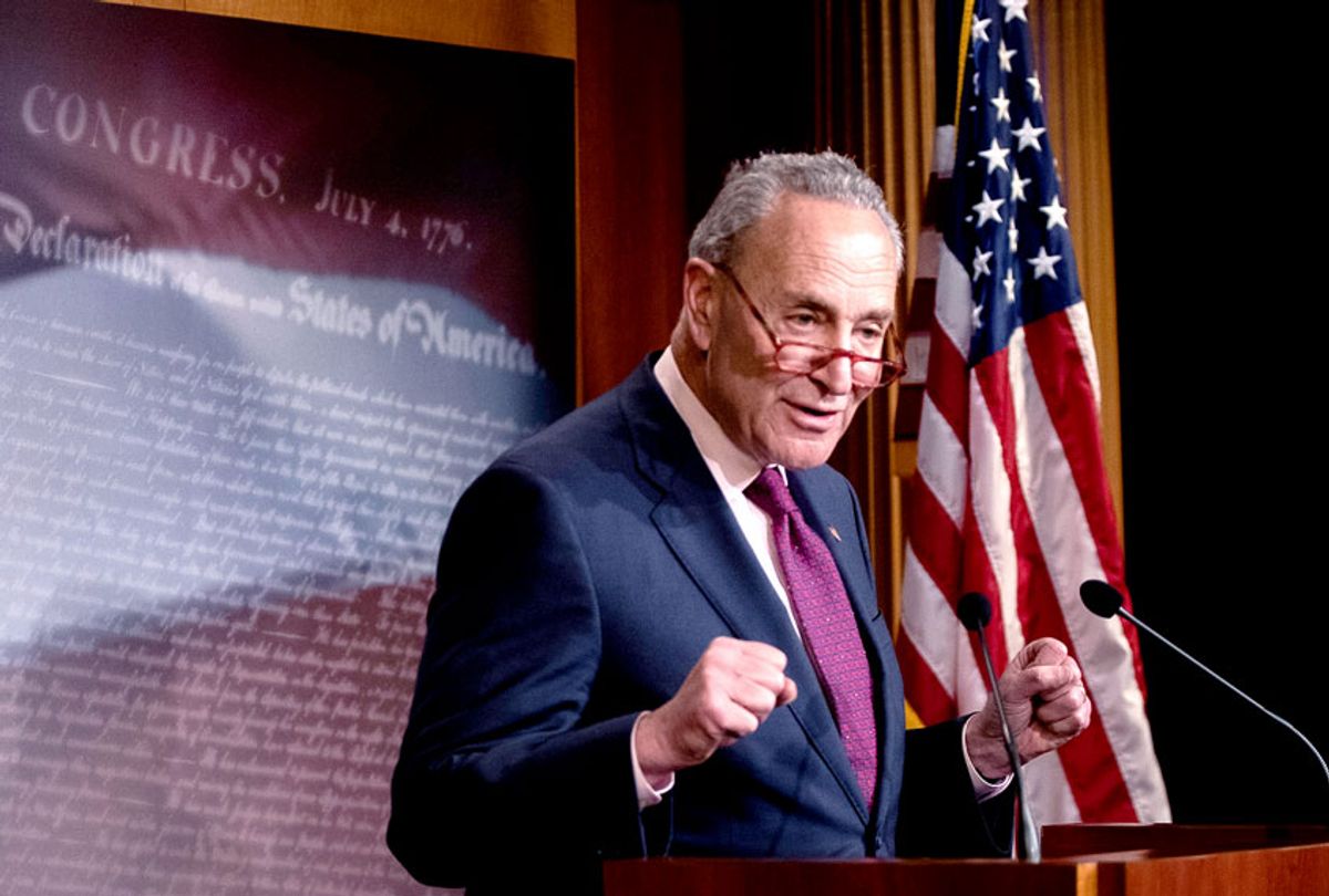 Senate Minority Leader Chuck Schumer (D-NY) holds a press conference to discuss Department Of Justice Inspector General's report concerning the origins and handling of the 2016 election Russia investigation, on Capitol Hill December 9, 2019 in Washington, DC. The Senate Judiciary Committee will host Department of Justice Inspector General Michael Horowitz for a hearing on Wednesday to discuss his findings.  (Drew Angerer/Getty Images)