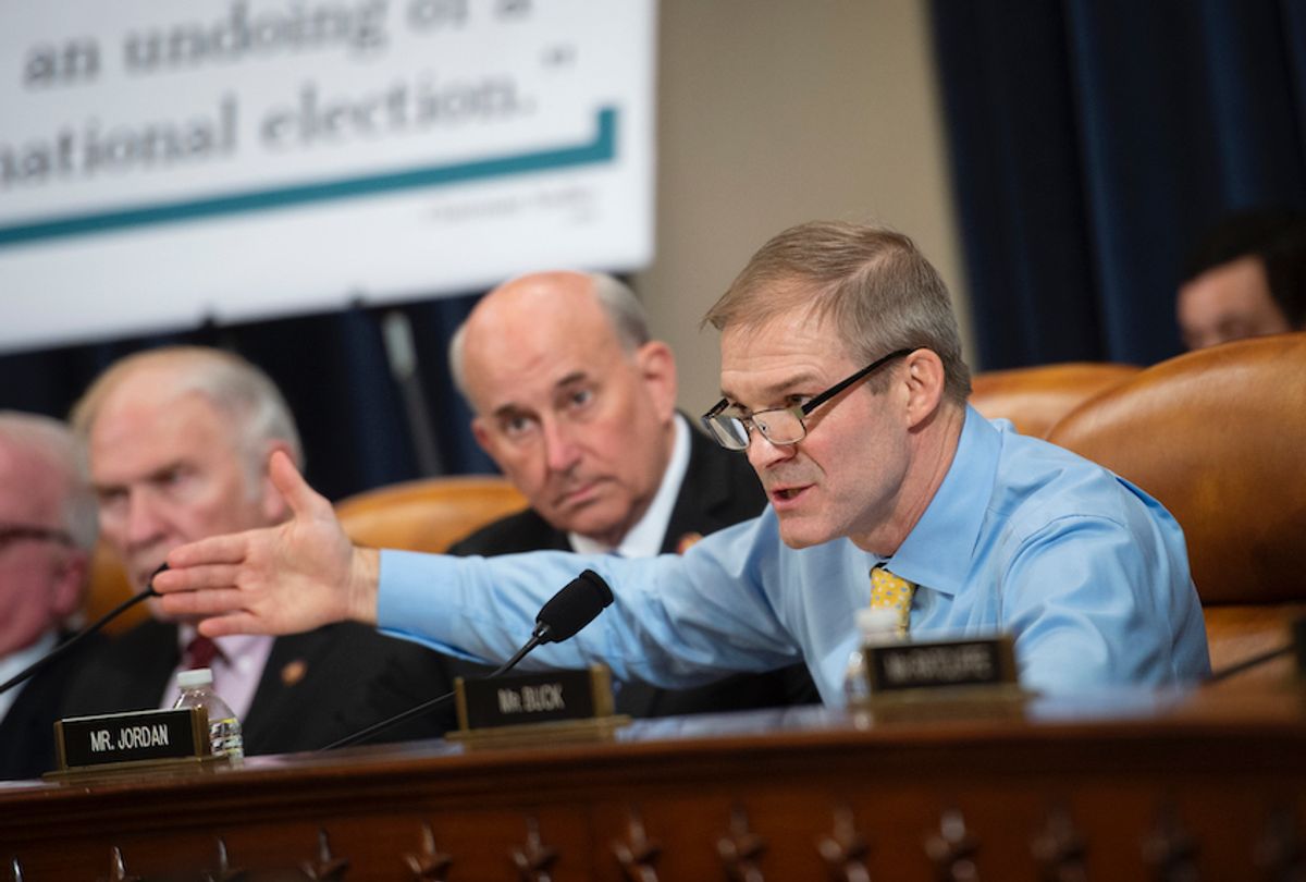 UNITED STATES - DECEMBER 4: Rep. Jim Jordan, R-Ohio, speaks during the House Judiciary Committee hearing on the impeachment inquiry of President Trump in Longworth Building on Wednesday Dec. 4, 2019. (Photo by Caroline Brehman/CQ-Roll Call, Inc via Getty Images) (Caroline Brehman/CQ-Roll Call, Inc via Getty Images)