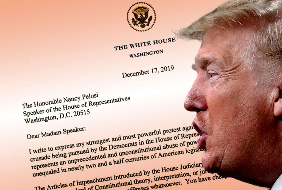 Donald Trump's letter to Nancy Pelosi (The White House/Getty Images/Salon)