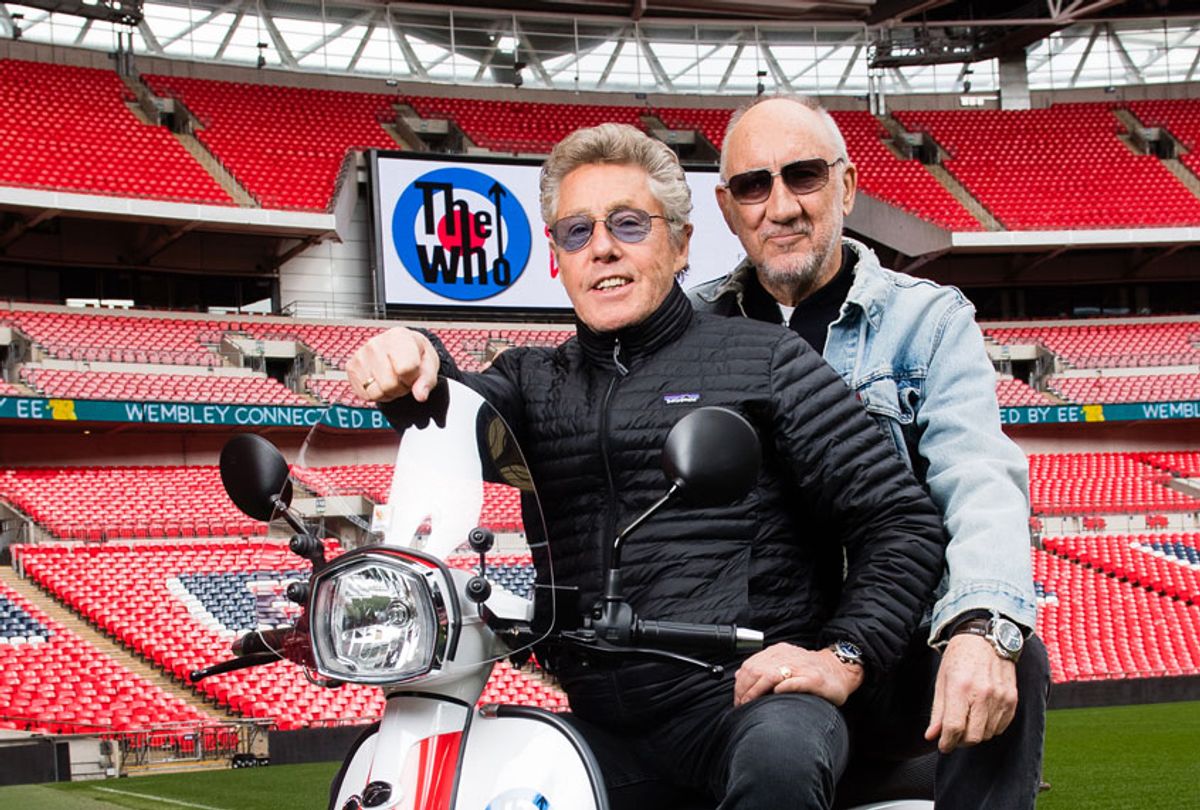 Pete Townshend and Roger Daltrey of The Who pose at Wembley Stadium to promote their summer concert at Wembley Stadium on March 13, 2019 in London, England.  (Samir Hussein/Samir Hussein/WireImage)