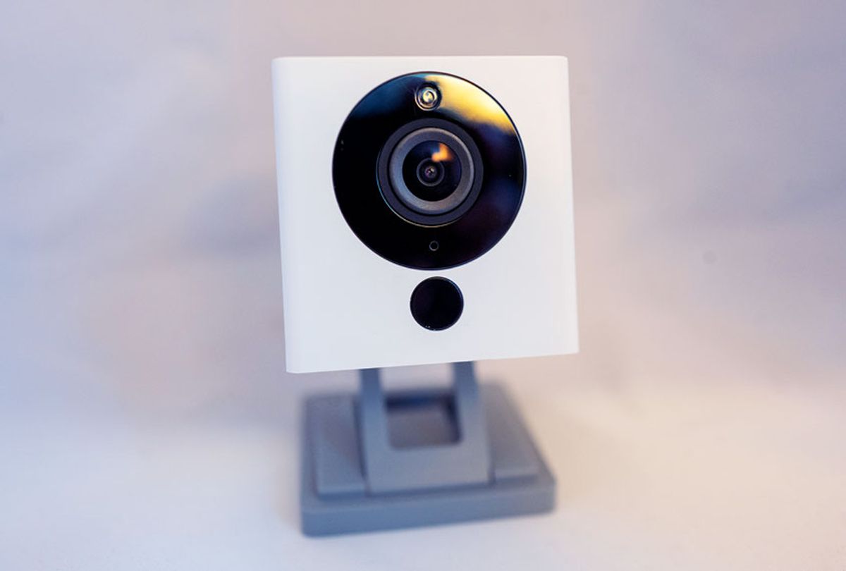 Close-up of low-cost, web-connected personal surveillance camera from smart home company Wyze isolated on white background, August 21, 2019. (Smith Collection/Gado/Getty Images)