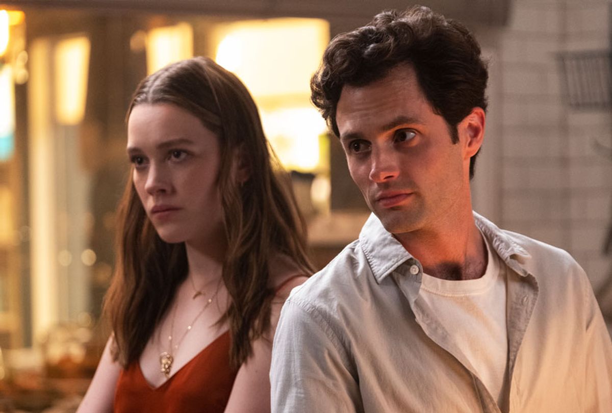 Victoria Pedretti and Penn Badgley in "You" (Beth Dubber/Netflix)