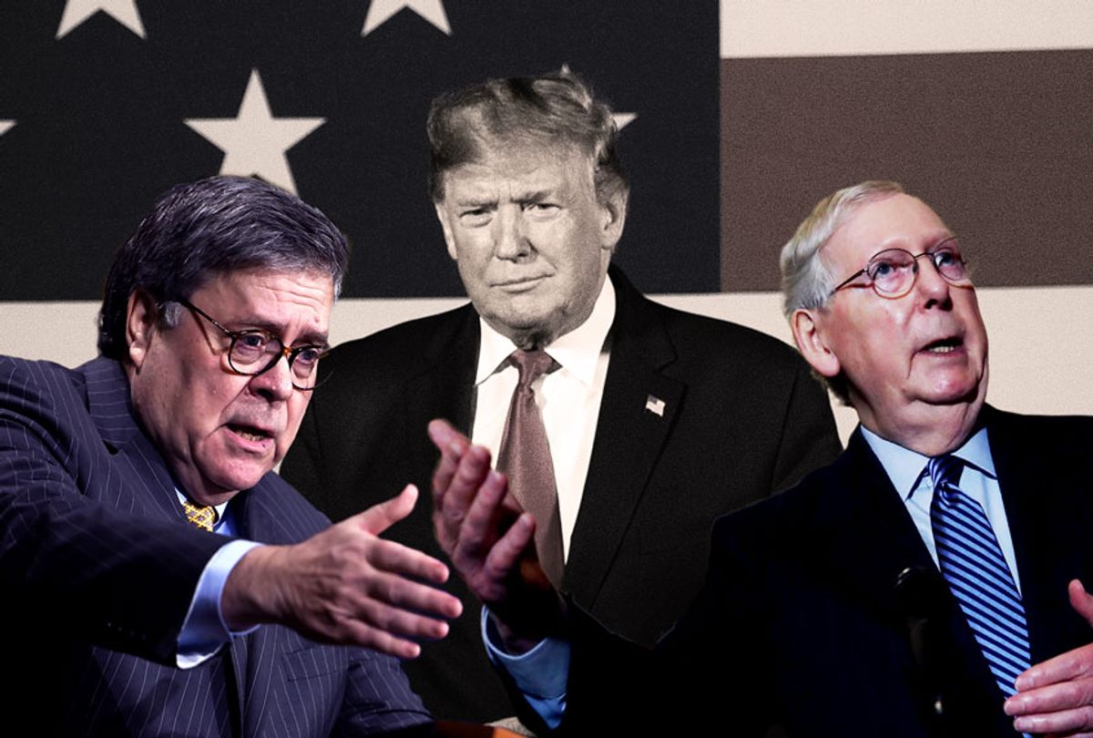 Bill Barr, Mitch McConnell, and Donald Trump (Getty Images/Salon)