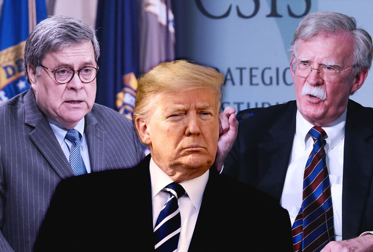 John Bolton, William Barr and Donald Trump (AP Photo/Salon)