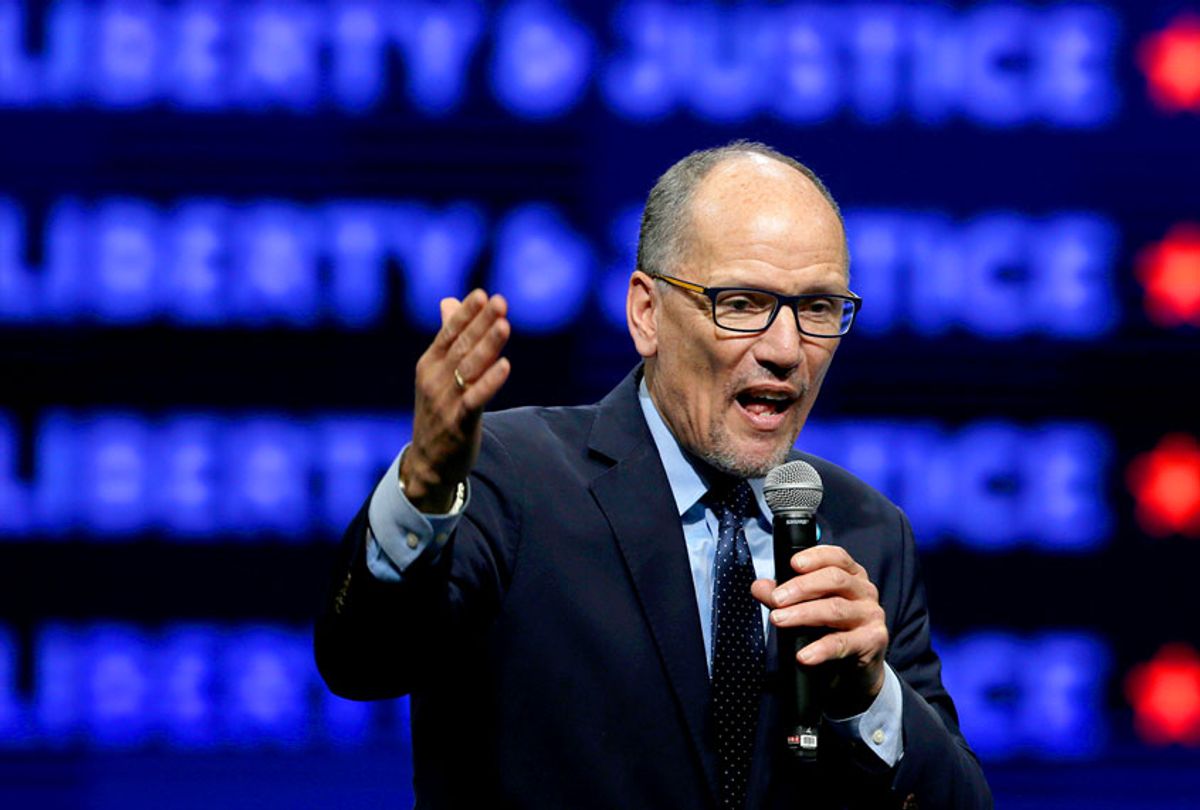 Democratic National Committee Chair Tom Perez speaks during the Iowa Democratic Party's Liberty and Justice Celebration, Friday, Nov. 1, 2019, in Des Moines, Iowa.  (AP Photo/Nati Harnik)