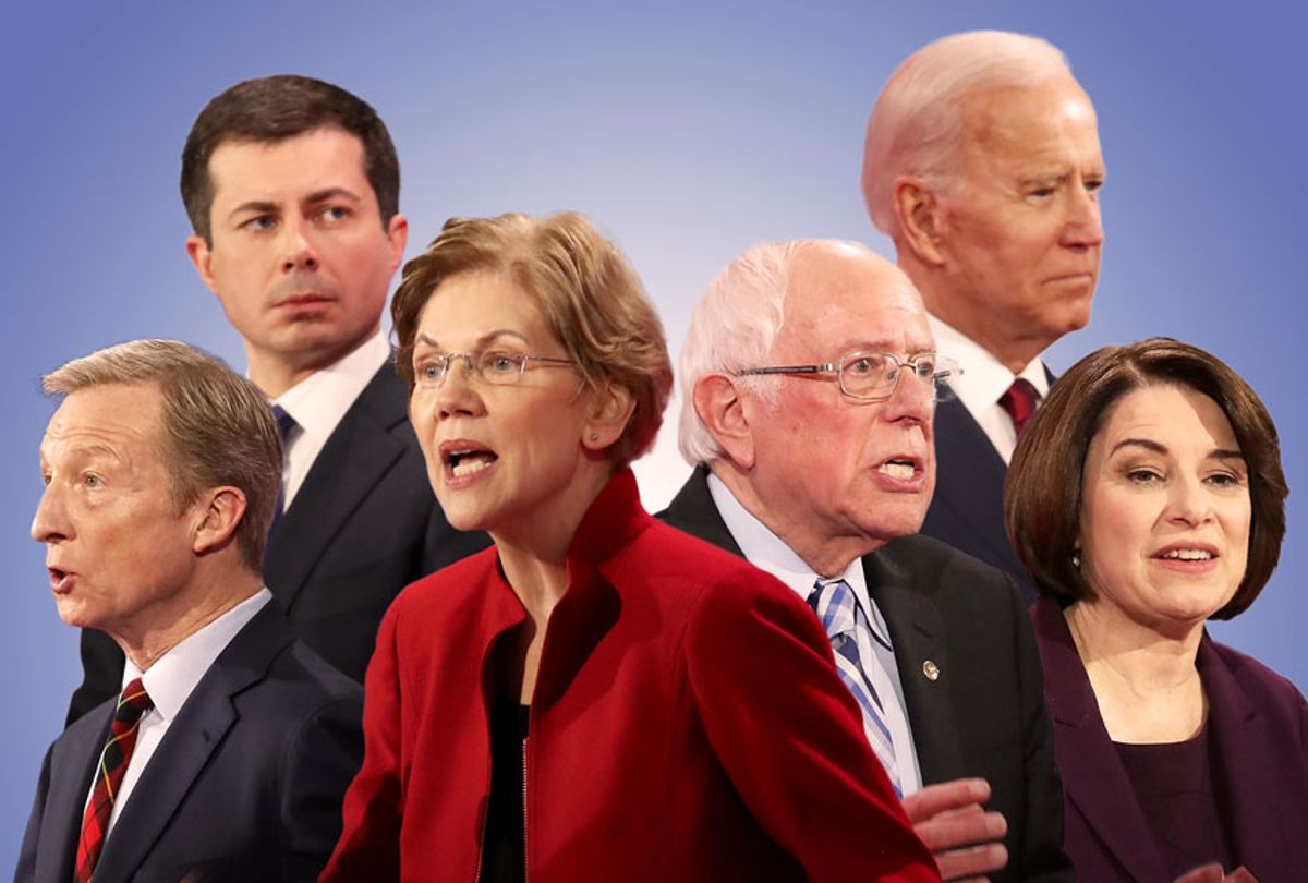 Pete Buttigieg, Tom Steyer, Elizabeth Warren, Bernie Sanders, Joe Biden, and Amy Klobuchar (Getty Images/Salon)