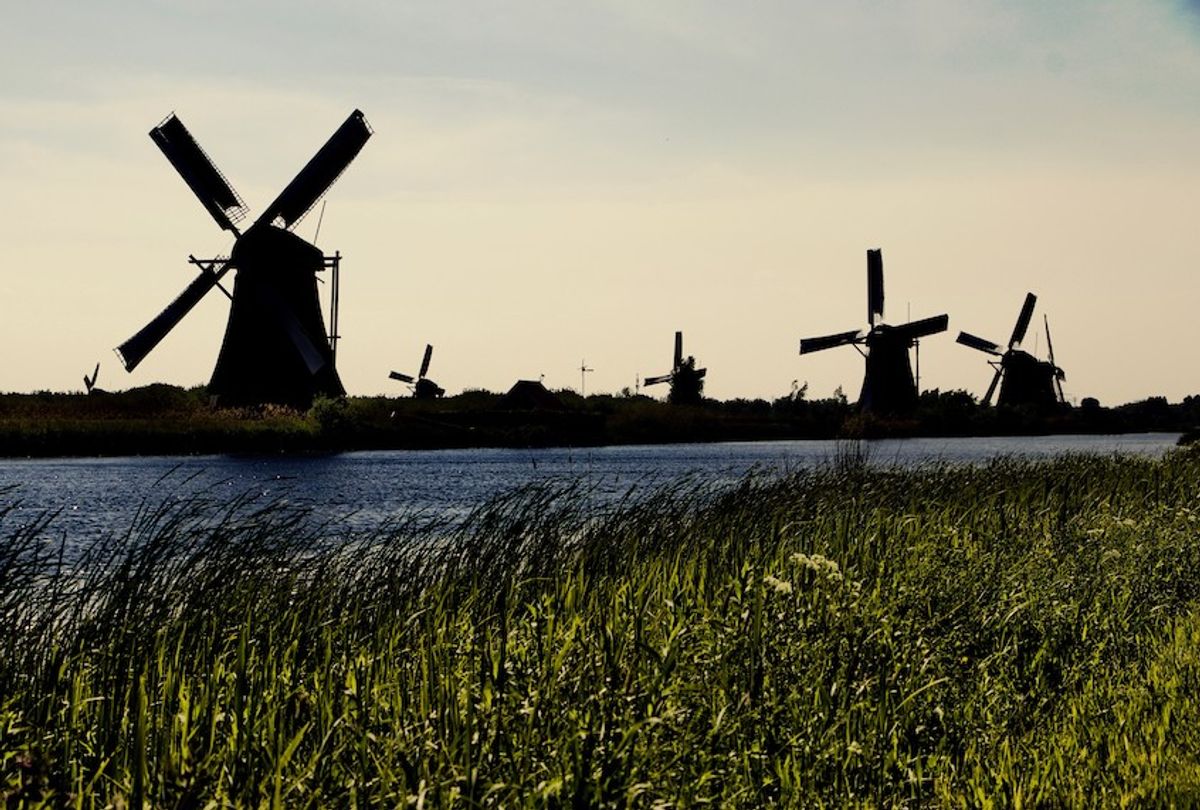 Windmills are seen in Kinderdijk, Netherlands on May 11, 2019. (Abdullah Asiran/Anadolu Agency/Getty Images)