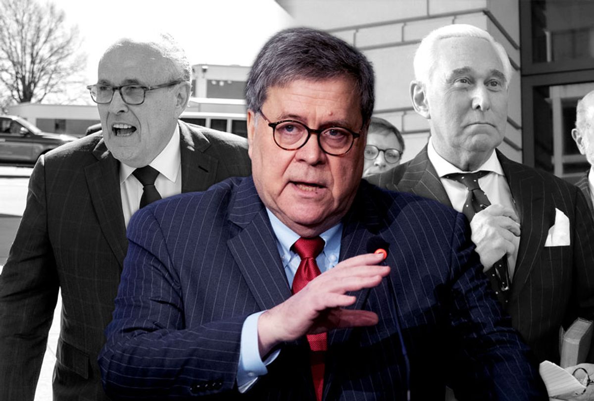 Bill Barr, Rudy Giuliani, and Roger Stone (AP Photo/Salon)