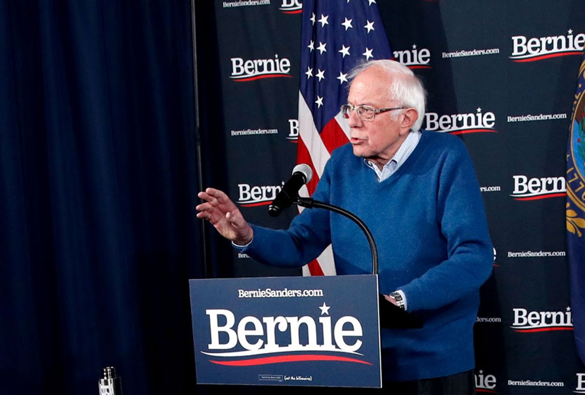 Democratic presidential candidate Sen. Bernie Sanders, I-Vt., speaks during a news conference at his New Hampshire headquarters, Thursday, Feb. 6, 2020 in Manchester, N.H. (AP Photo/Pablo Martinez Monsivais)