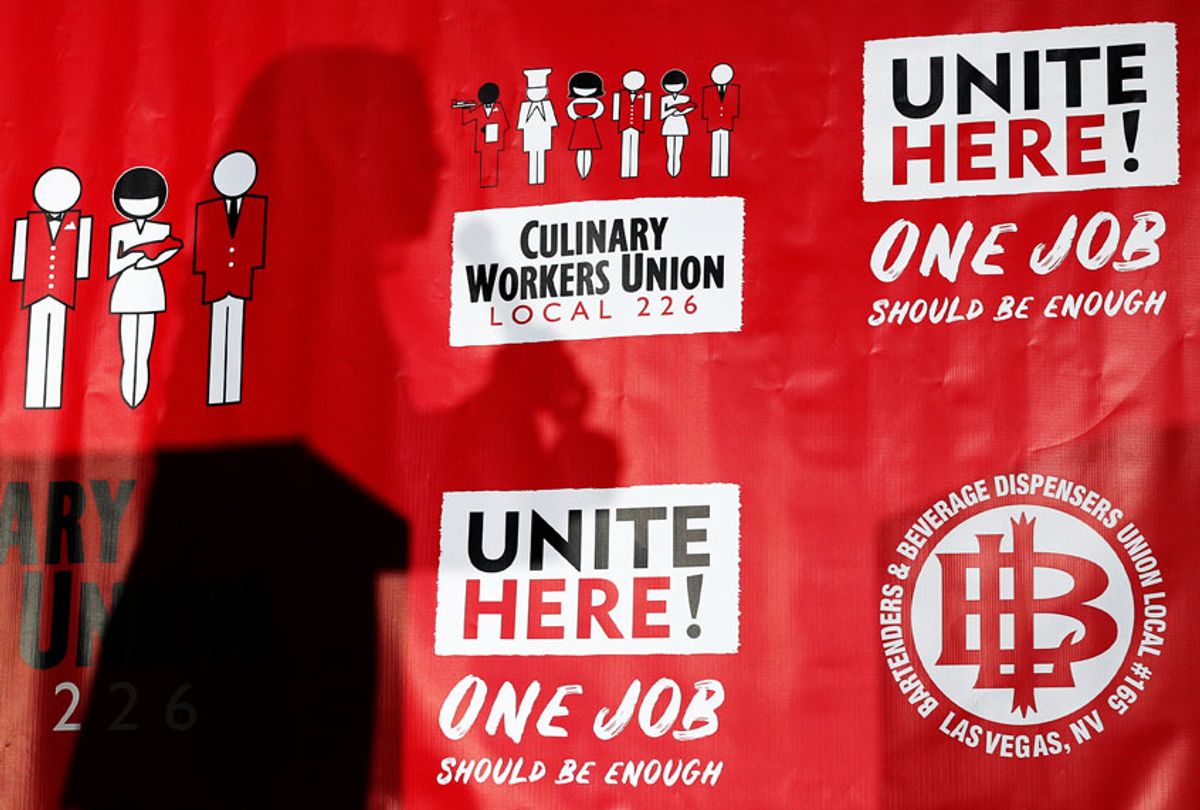Banner at the Culinary Workers Union (AP Photo/John Locher)