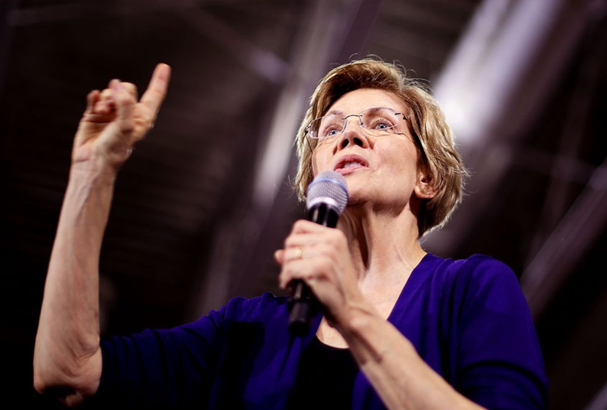 Democratic presidential candidate Sen. Elizabeth Warren (D-MA) speaks during a campaign rally in the gymnasium at Wakefield High School February 13, 2020 in Arlington, Virginia. After placing fourth in both the Iowa caucuses and the New Hampshire primary, Warren is looking to regain traction heading into Nevada, South Carolina and the Super Tuesday contests. (Chip Somodevilla/Getty Images)