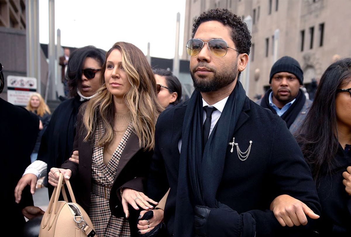 Actor Jussie Smollett leaves Leighton Criminal Courthouse on February 24, 2020 in Chicago, Illinois. Smollett pleaded not guilty to charges of disorderly conduct in a new criminal case connected to allegations he staged a hate crime on himself.  (Nuccio DiNuzzo/Getty Images)