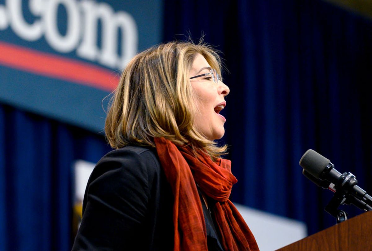 Author Naomi Klein speaks at the Climate Crisis Summit before introducing U.S. Rep. Alexandria Ocasio-Cortez (D-NY) at Drake University on November 9, 2019 in Des Moines, Iowa. Klein and Ocasio-Cortez have been campaigning in support of Democratic Presidential candidate Bernie Sanders (I-VT). (Stephen Maturen/Getty Images)