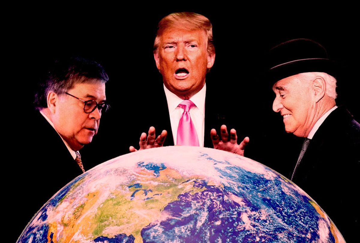 Bill Barr, Donald Trump and Roger Stone (AP Photo/Salon)