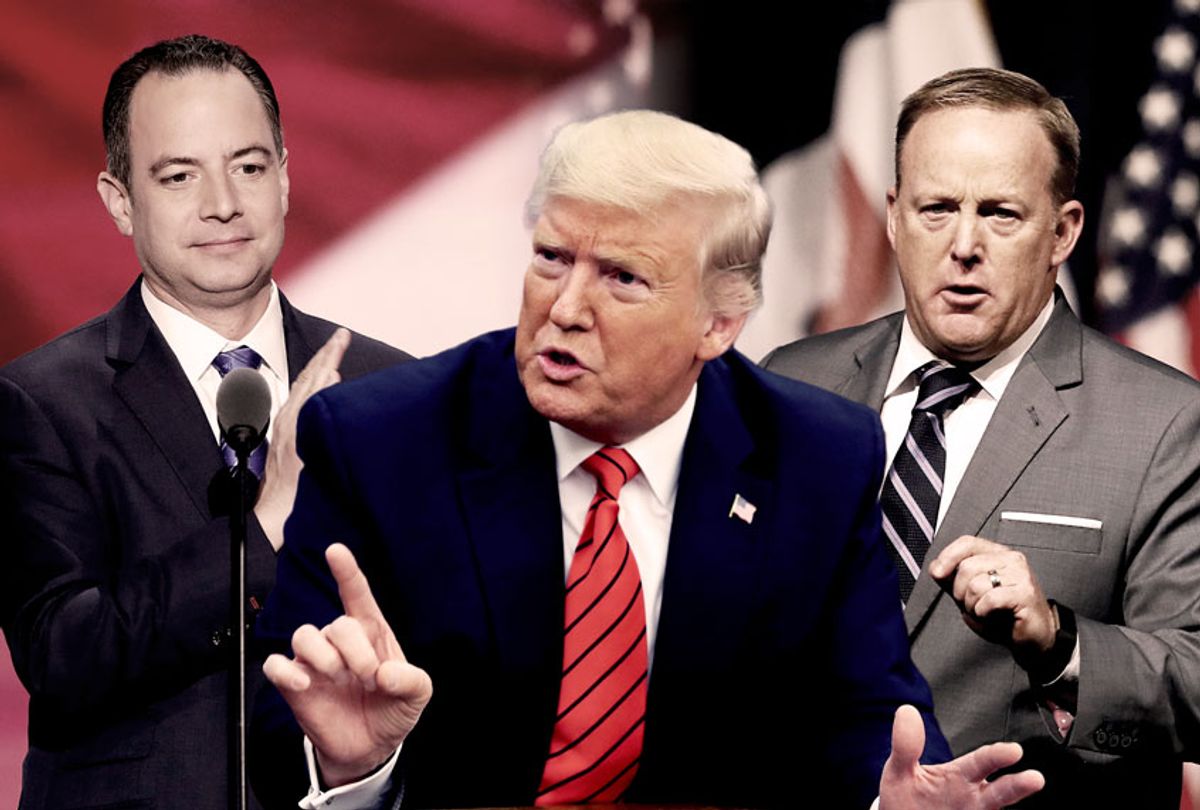 Donald Trump, Sean Spicer and Reince Priebus (Mark Wilson/Getty Images/AP Photo/Charlie Neibergall/J. Scott Applewhite)