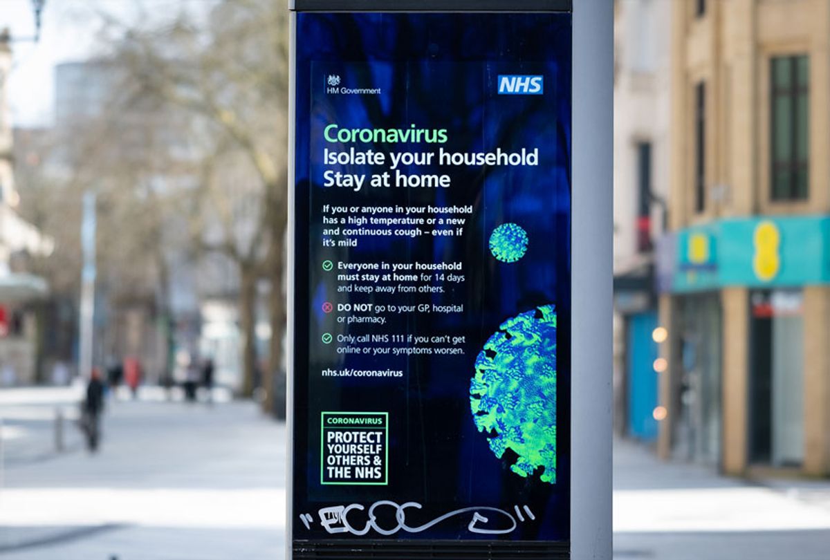 A NHS sign warning of coronavirus on Queen Street on March 22, 2020 in Cardiff, United Kingdom. (Matthew Horwood/Getty Images)