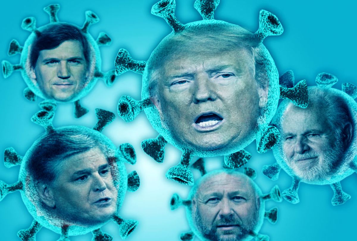 Donald Trump, Tucker Carlson, Rush Limbaugh, Alex Jones and Sean Hannity (Getty Images/AP Photo/Salon)