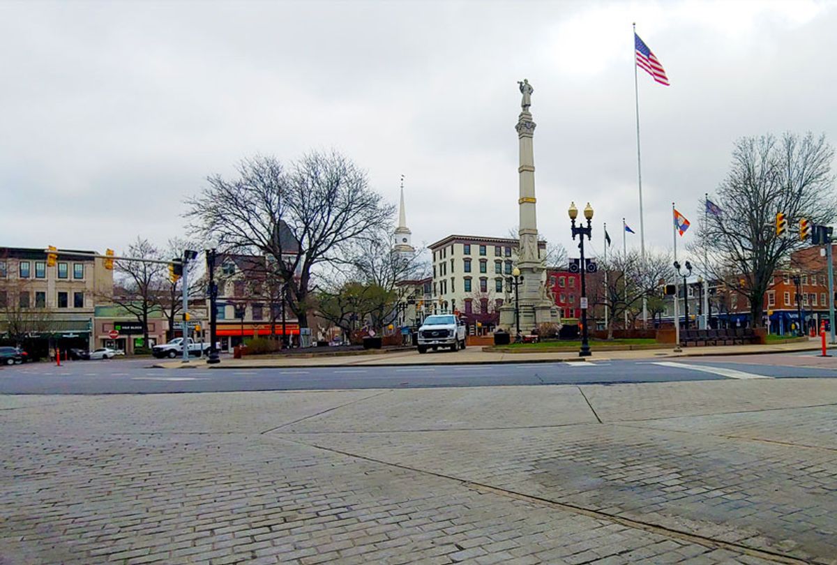 In downtown Easton, Pennsylvania, the public square adjoining the Crayola factory is a hugely popular tourist attraction. On March 17, 2020, the streets and sidewalks were completely empty after Pennsylvania Gov. Tom Wolf ordered a statewide shutdown over the ongoing coronavirus pandemic. (Nate Williams)