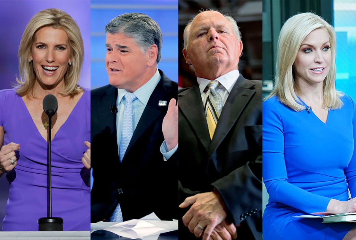 Laura Ingraham, Sean Hannity, Rush Limbaugh and Ainsley Earhardt (Getty Images/AP Photo/Salon)