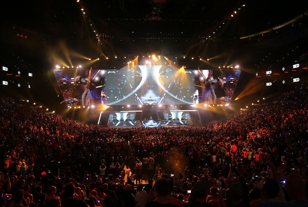Fans watch the opening entertainment of the Overwatch League Grand Finals at the Wells Fargo Center on September 29, 2019 in Philadelphia, Pennsylvania. (Hunter Martin/Getty Images)