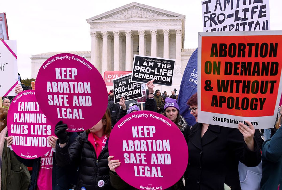 Pro-choice and pro-life activists demonstrate in front of the the US Supreme Court during the 47th annual March for Life on January 24, 2020 in Washington, D.C. (OLIVIER DOULIERY/AFP via Getty Images)