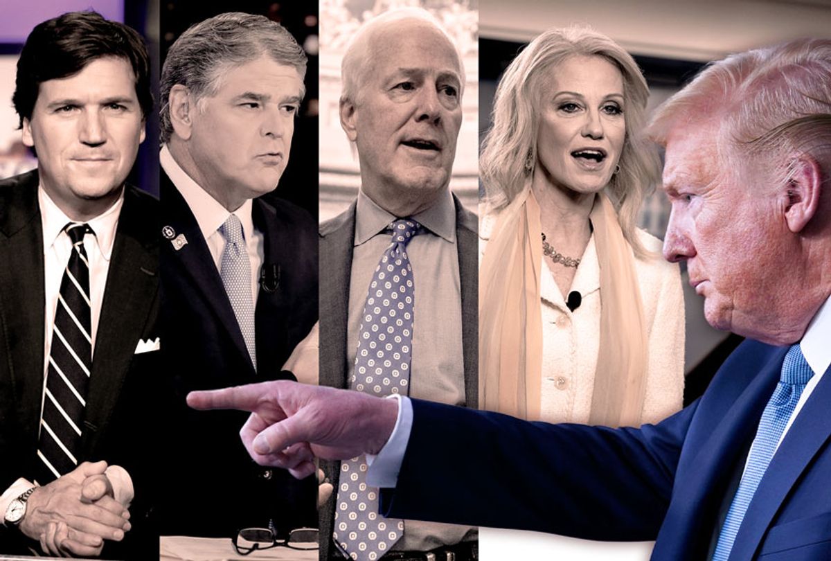 Donald Trump, Tucker Carlson, Sean Hannity, John Cornyn, and Kellyanne Conway (Getty Images/AP Photo/Salon)