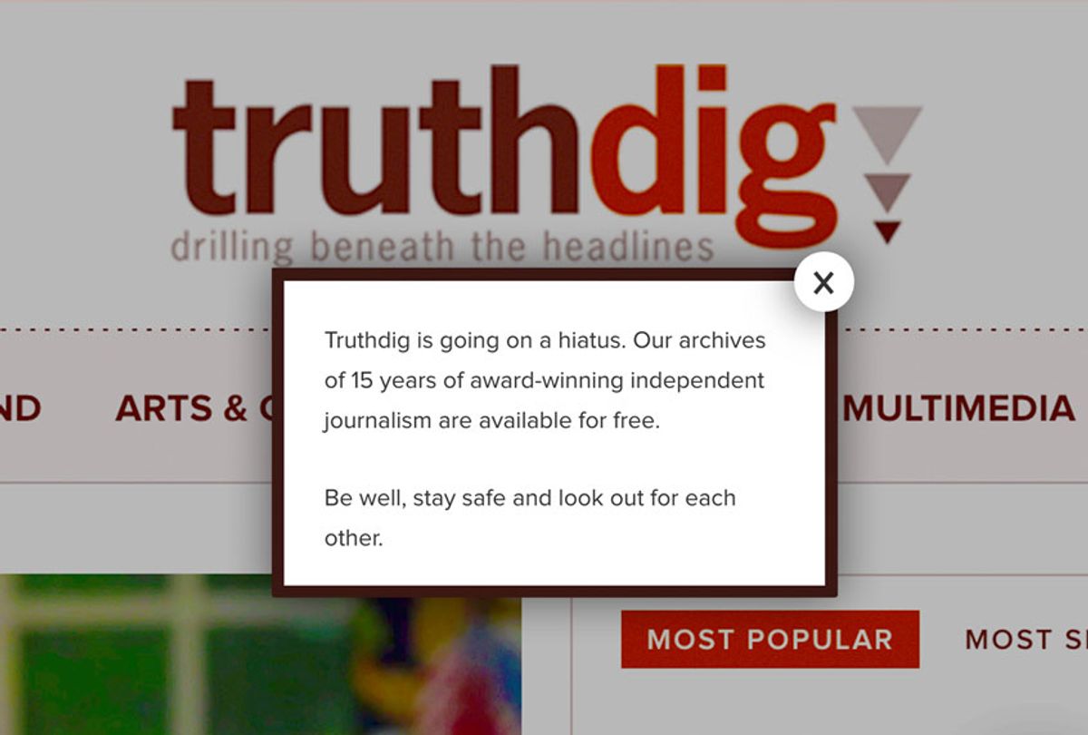 Truthdig's homepage hiatus message, March 26, 2020 (Truthdig)