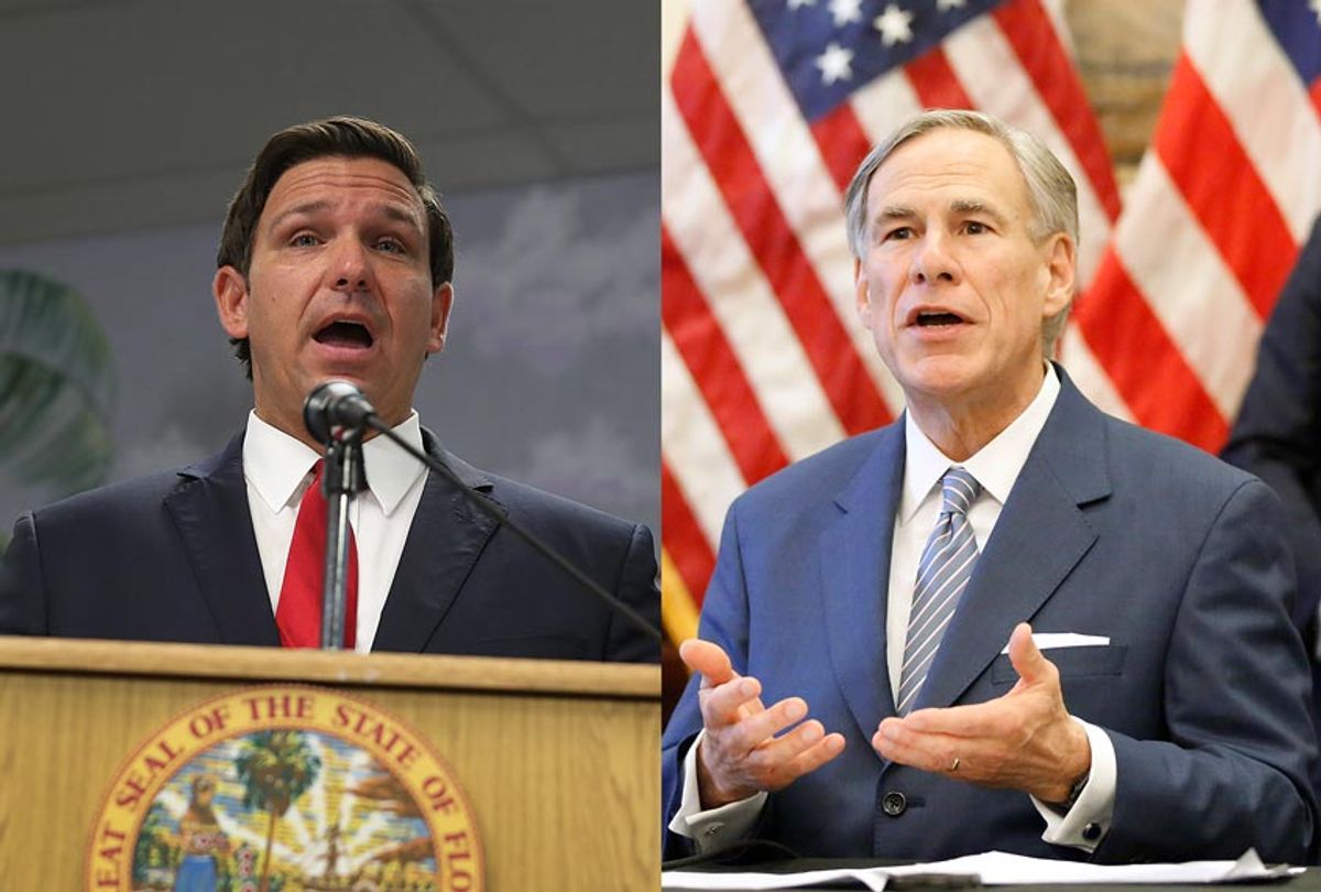 Florida Gov. Ron DeSantis and Texas Gov. Greg Abbott (Tom Fox-Pool/Joe Raedle/Getty Images)